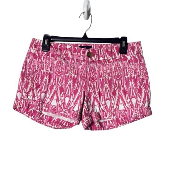 American Eagle Midi Shorts 4 Stretch Low Rise Pink Aztec Beachy Festival… - Picture 1 of 7